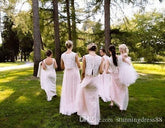 Trendy Lace Top Tulle Skirt Pink Two Piece Bridesmaid Dress,20081821